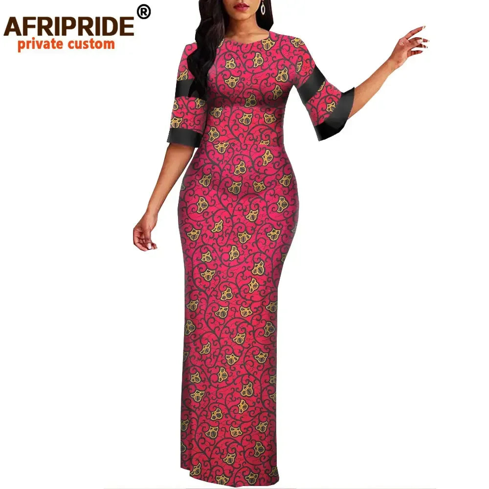 Women`s African Print Half Sleeve Dashiki Maxi Bodycon Dress Dashiki Ankara Party Dresses for Women Wax Batik AFRIPRIDE A1925049