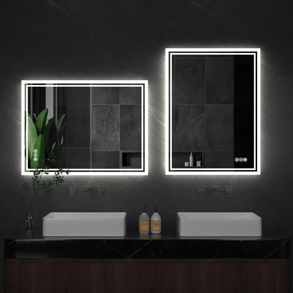 LUVODI 28x36 inch Illuminate Bathroom Mirror with Light Backlit Dimmable Defog Wall-mounted Bath Mirror