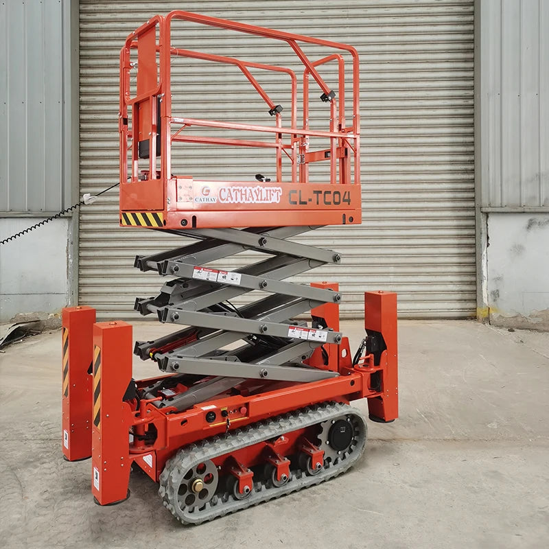CATHAY Four Drive Crawler Scissor Platform 100kg Load 12m Electric Wear Resistant Lift for Renovation Rough Ground Work Model