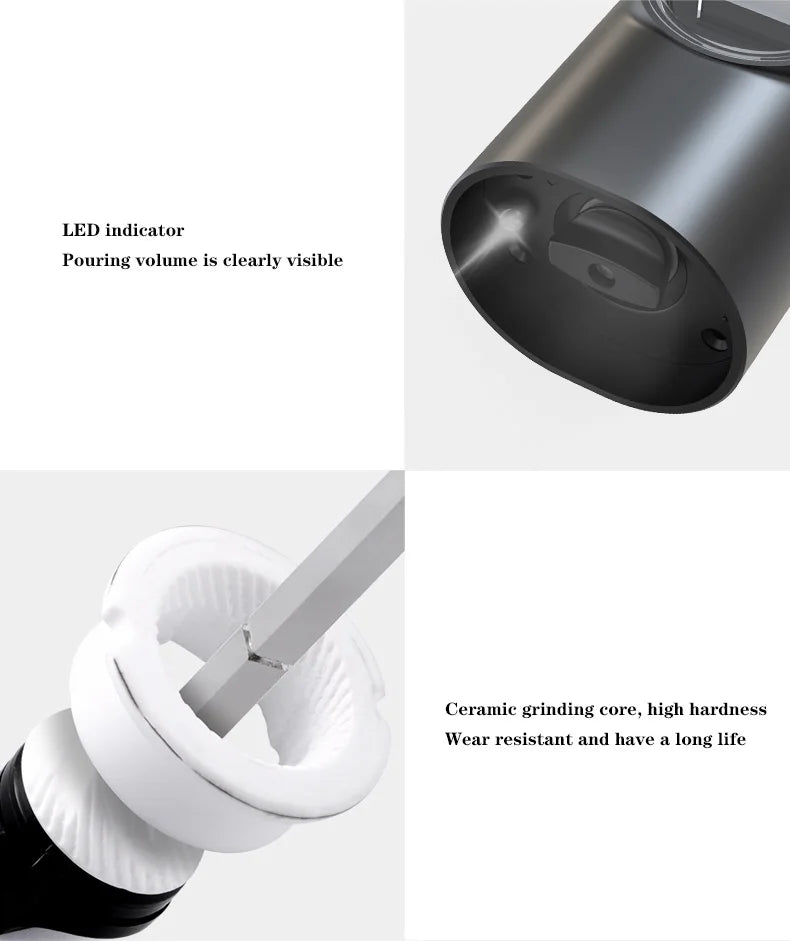 Electric Automatic Salt And Pepper Grinder Set Rechargeable With USB Gravity Spice Mill Adjustable Spices Grinder With LED Light