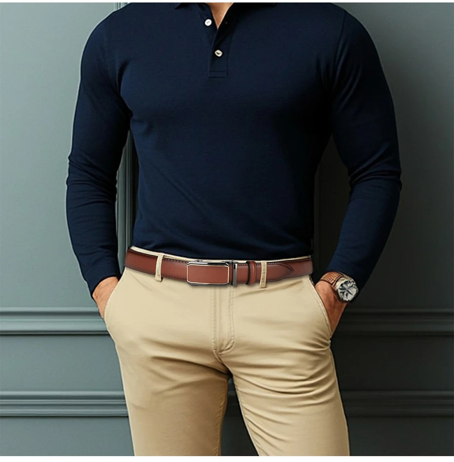 Maikun Leather Ratchet Belt For Men Click Leather Belt Adjustable Buckle Trim To Fit Black Brown