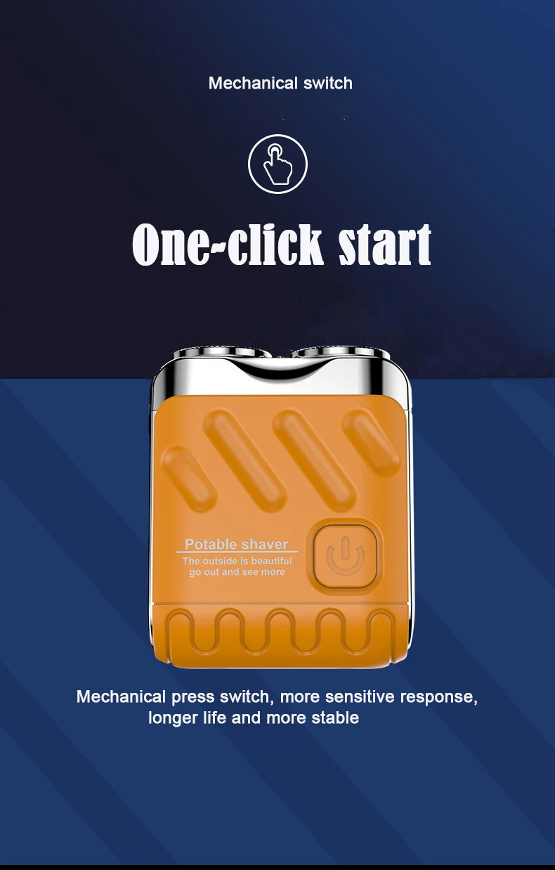 Mini Shaver On-The-Go, Portable Electric Shaver for Men, Dry Shave, USB-C，IPX7 Waterproof Easy Cleaning, Battery Indicator