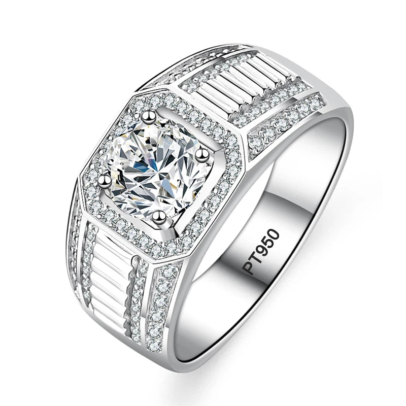 Men's Luxury Eternal PT950 Platinum Rings With Credentials GRA Round Luxury 1 Carat VVS D Color Diamond Moissanite Wedding Rings