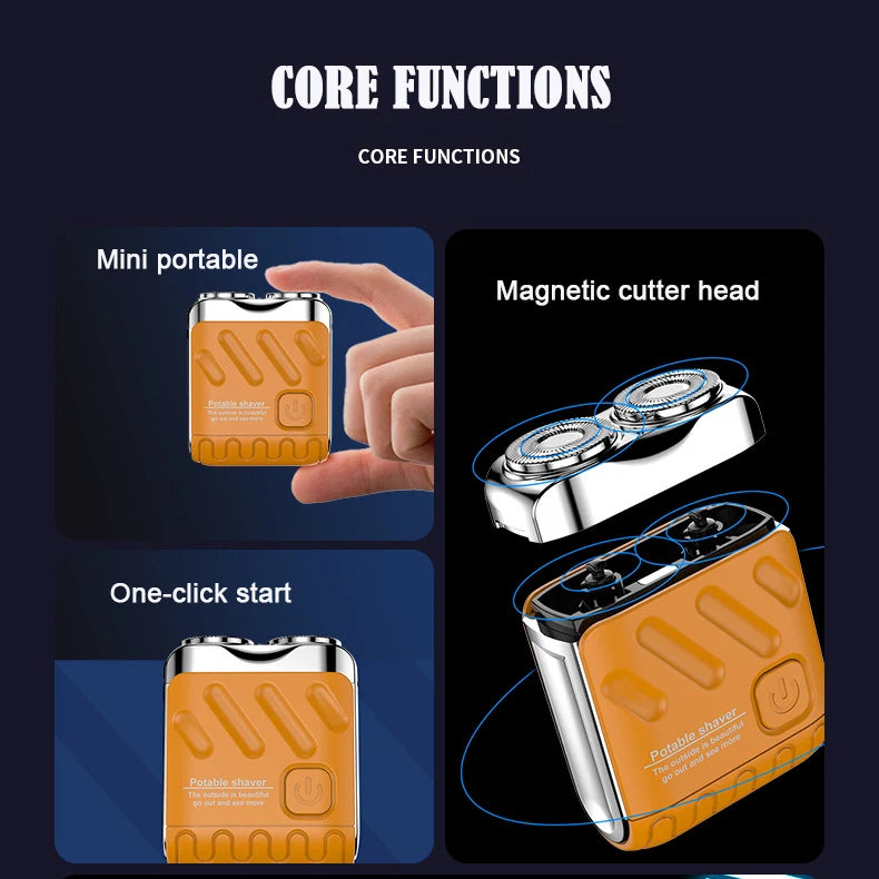 Mini Shaver On-The-Go, Portable Electric Shaver for Men, Dry Shave, USB-C，IPX7 Waterproof Easy Cleaning, Battery Indicator