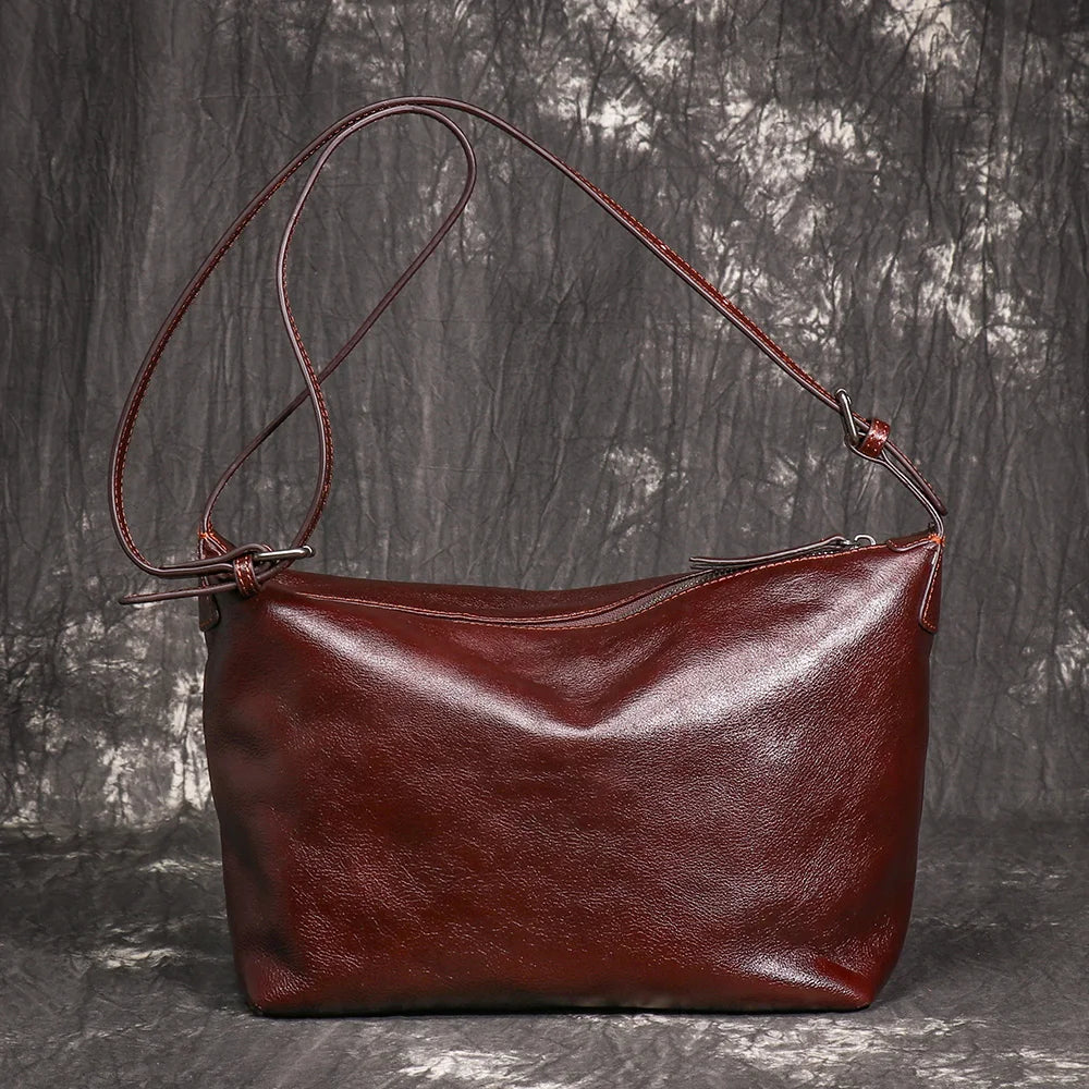 LUOKIR New Women's Genuine Leather Shoulder Bag Fashionable Retro HOBO Bag First Layer Cowhide Crossbody Bag Underarm Bag