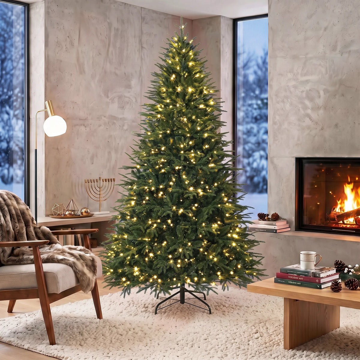 HOMCOM 7.5ft Pre-lit Classic Artificial Christmas Tree LED Lights, Green