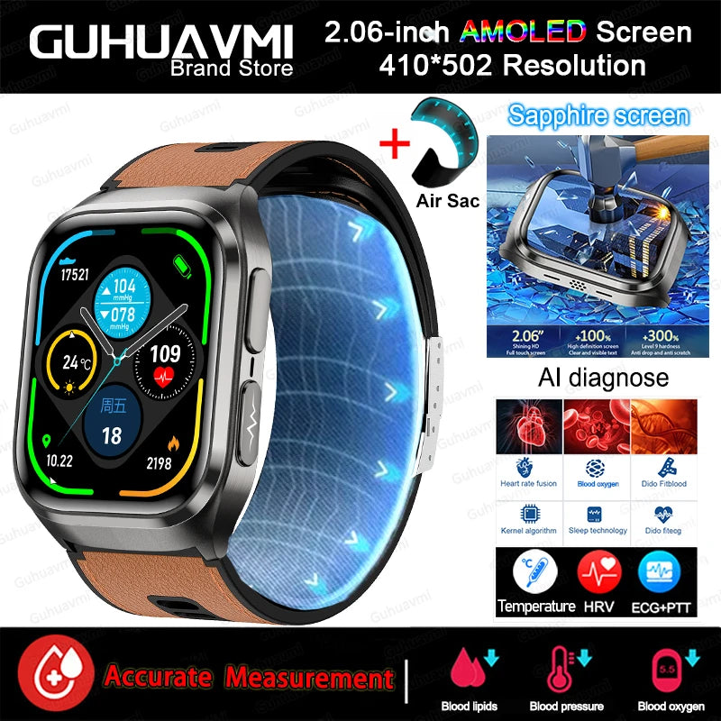 New ECG+PPG Nursing Grade Air Bag Smart Watch Men's Blood Fat Blood Pressure Voice Broadcast Health Smart Bracelet For Woman NFC