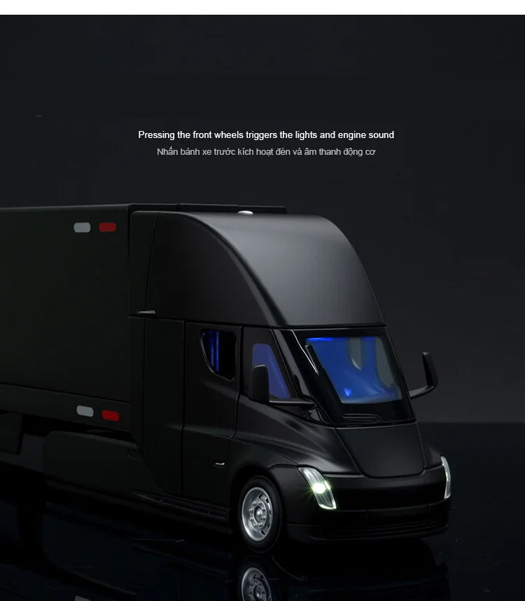 1:32 Semi Alloy Electric Semi Trailer Truck Head Car Model Diecast Container Transport Truck Vehicles Car Model Sound Light Toys