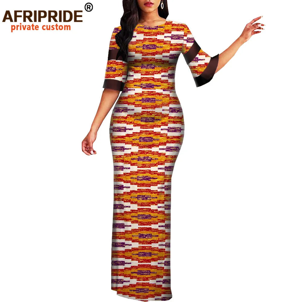 Women`s African Print Half Sleeve Dashiki Maxi Bodycon Dress Dashiki Ankara Party Dresses for Women Wax Batik AFRIPRIDE A1925049