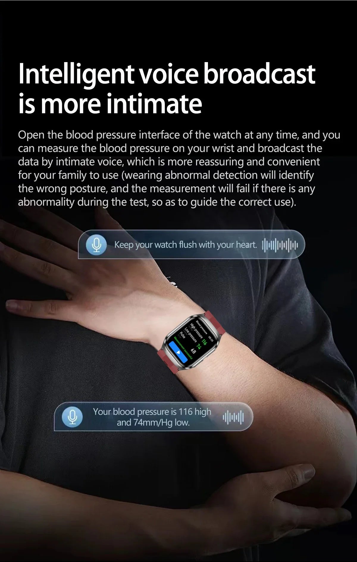 New ECG+PPG Nursing Grade Air Bag Smart Watch Men's Blood Fat Blood Pressure Voice Broadcast Health Smart Bracelet For Woman NFC