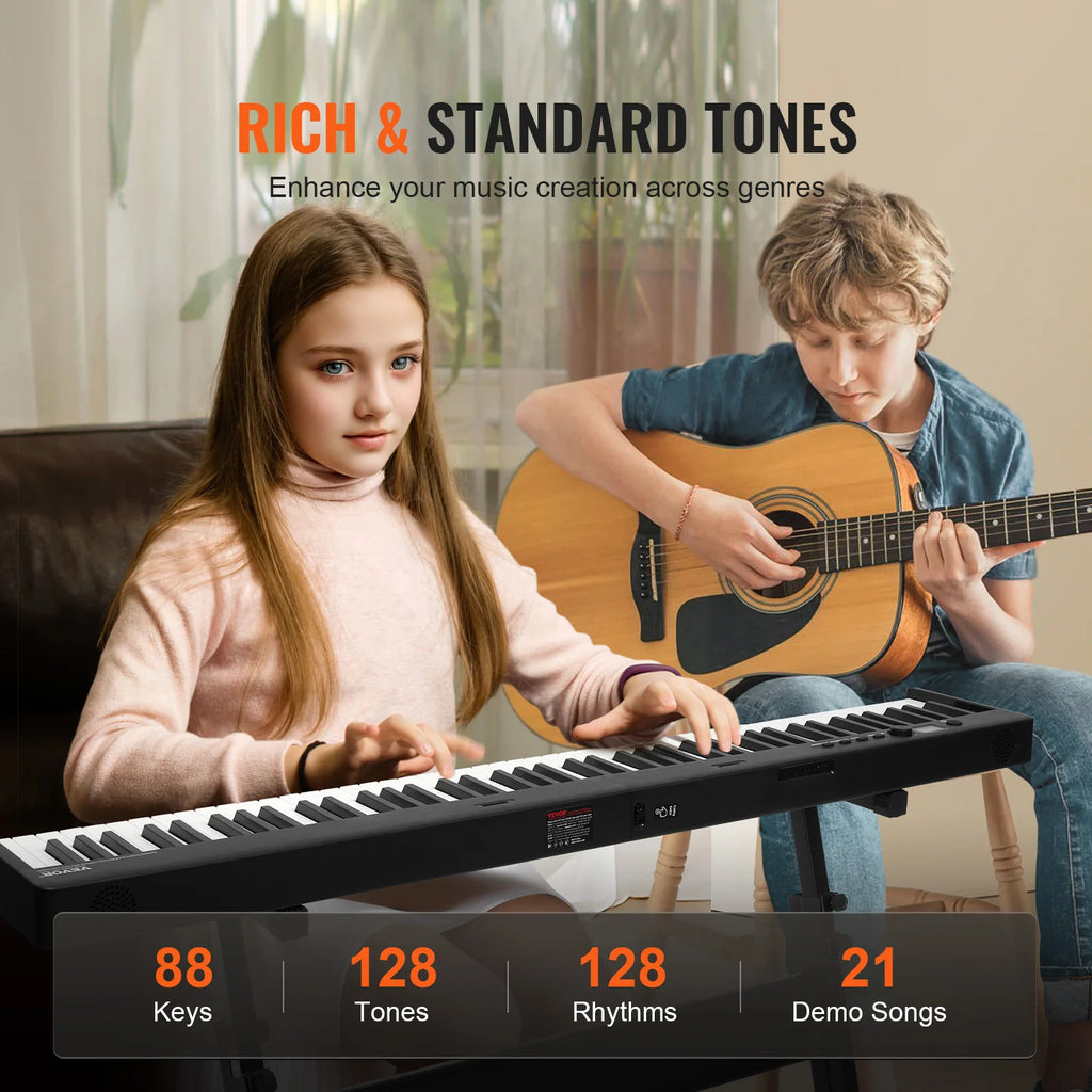 VEVOR 88 Key Folding Keyboard Piano Bluetooth & MIDI Portable Electronic Digital Foldable Piano Rechargeable for Beginners Use