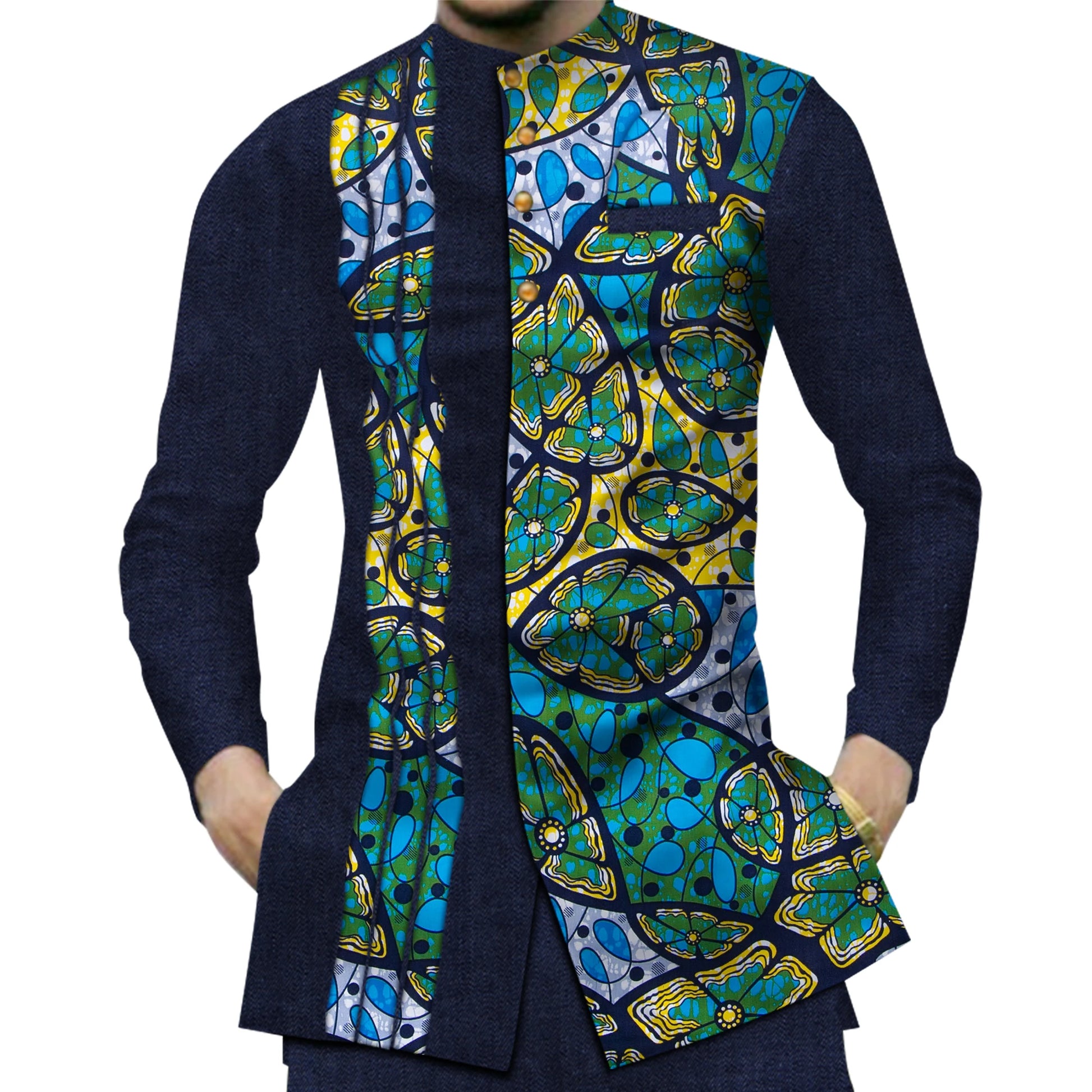 Casual 100% Cotton Mens African Clothing Dashiki Patchwork Print Shirt Tops Bazin Riche Traditional African Clothes WYN380