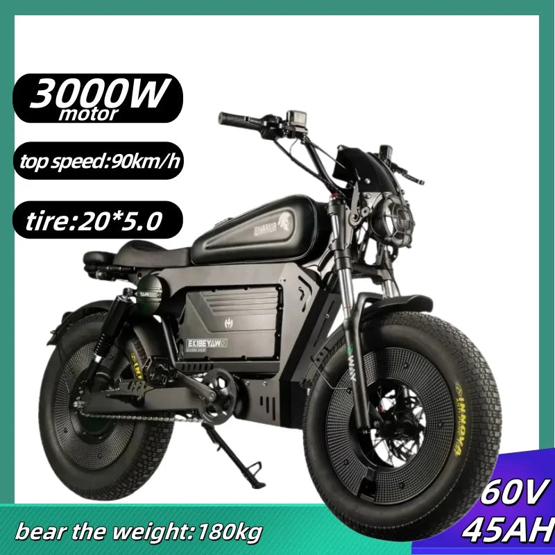ZPW Black Warrior 3000w motor Motorbikes 48V 60AH E bike Adult Road Electric Bicycle 20 inch Off-road Fat Tyre Electric Bike