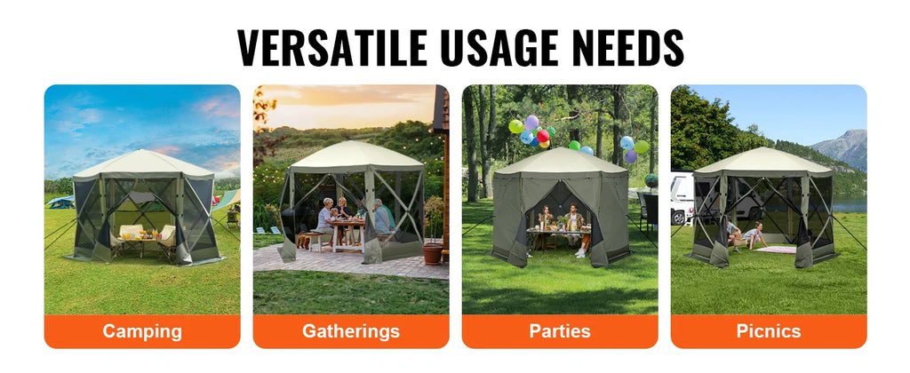 SucceBuy Pop Up Gazebo Tent Pop-Up Screen Tent 6 Sided Canopy Sun Shelter with 6 Removable Privacy Wind Cloths & Mesh Windows