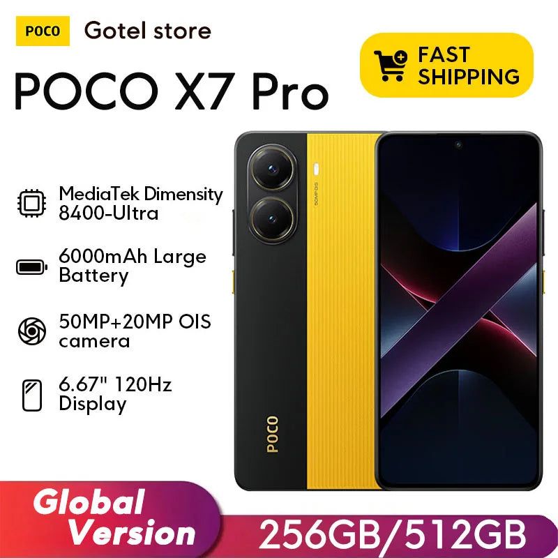 POCO X7 Pro Global Version Mobile Phone 6000mAh Battery 90W HyperCharge Dimensity 8400-Ultra 120Hz 1.5K display IP68 NFC