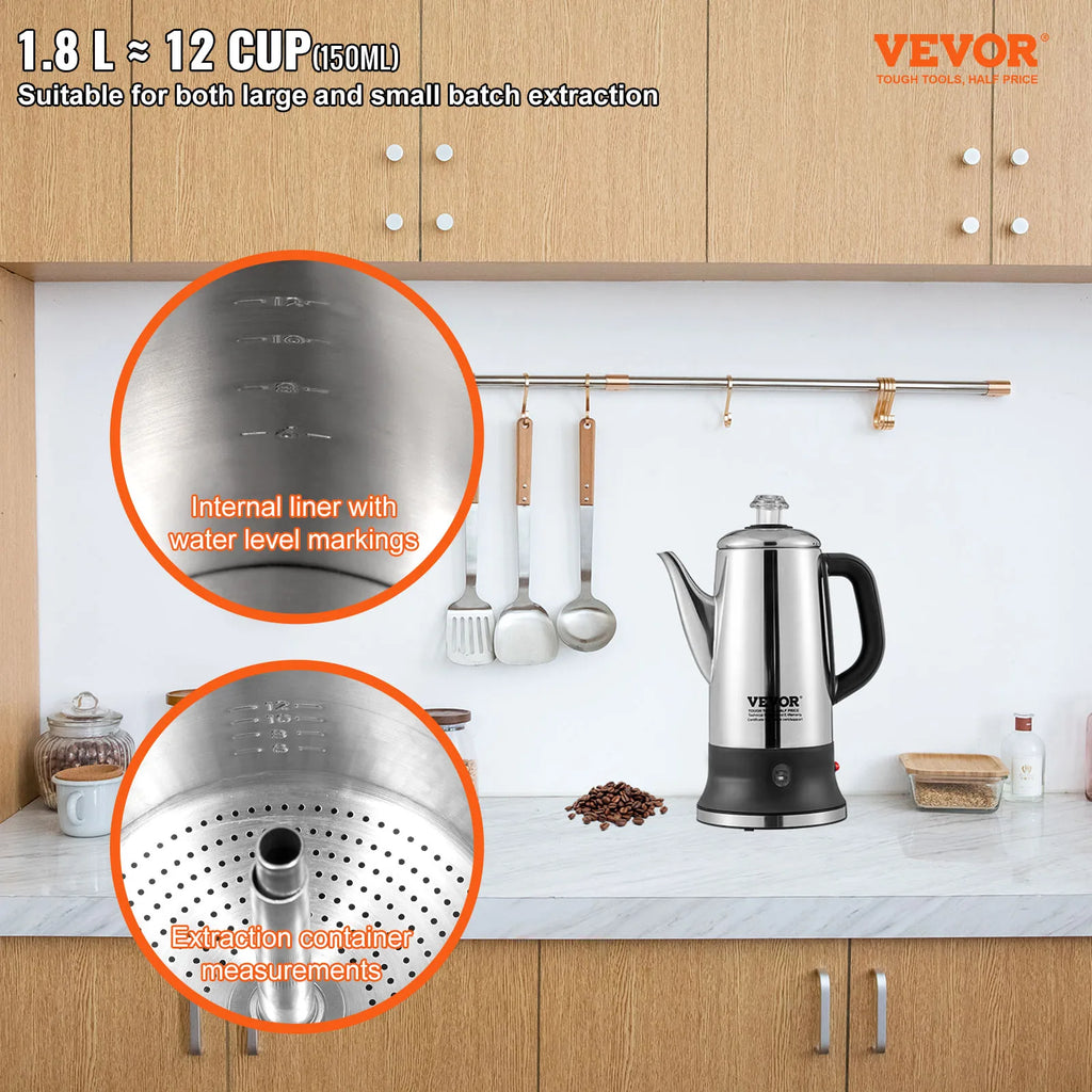 SucceBuy 12-Cup Electric Percolator Coffee Pot 304 Stainless Steel Coffee Percolator with Keep Warm Function