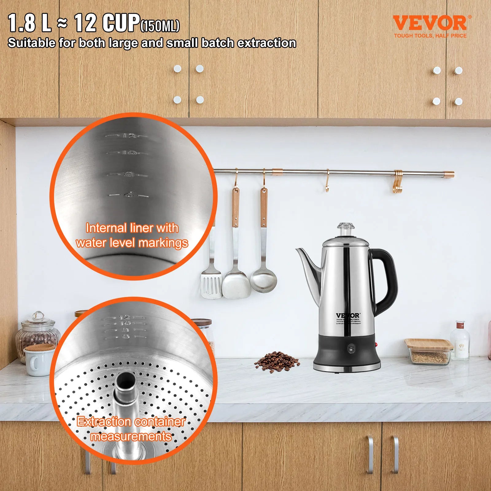 SucceBuy 12-Cup Electric Percolator Coffee Pot 304 Stainless Steel Coffee Percolator with Keep Warm Function