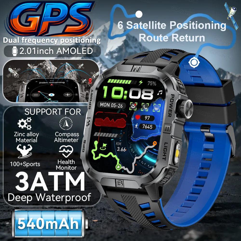 2026New GPS Outdoor Smart Watch Men Women Compass Altimeter Barometer Waterproof Bluetooth Call Sports Smartwatch 540mAh Battery