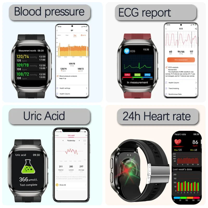 New ECG+PPG Nursing Grade Air Bag Smart Watch Men's Blood Fat Blood Pressure Voice Broadcast Health Smart Bracelet For Woman NFC