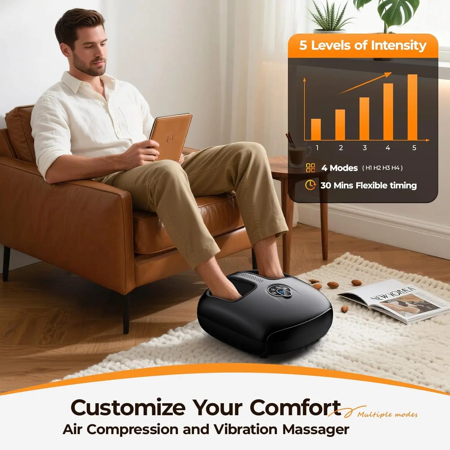 Shiatsu Foot Massager Heat Compression Vibration 4 Modes 5 Intensities Home Spa Gift For Muscle Relief Foot Care Health Machine