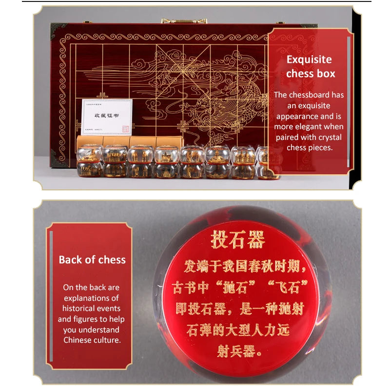 Chinese Chess Set Luxury Table Board Games Artificial Crystal Engraving Chess Family Party Children Adult Collect Birthday Gift