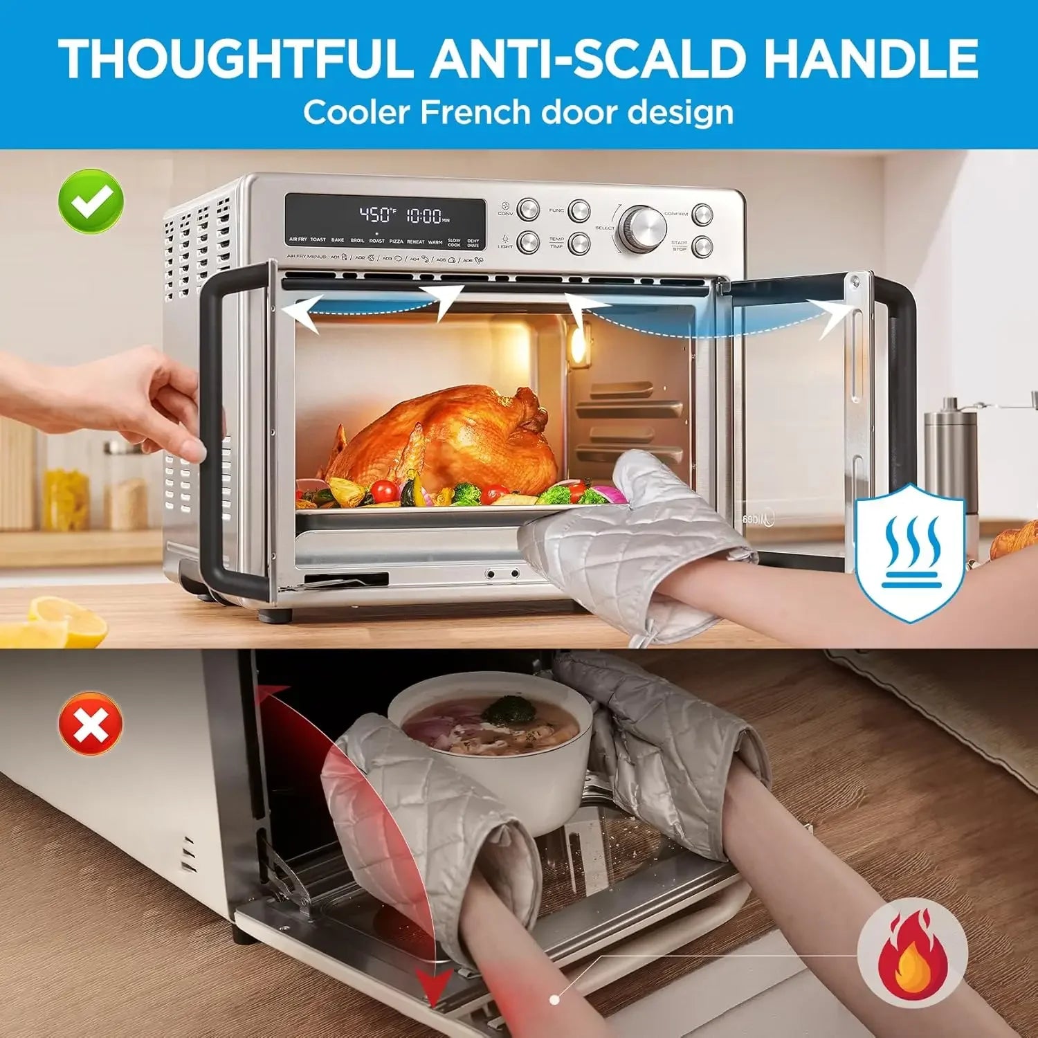 Flexify French Door Toaster Oven Air Fryer Combo, 26.4 QT, Extra Large Air Fryer Countertop Oven 10-in-1 Combo, 25% Faster