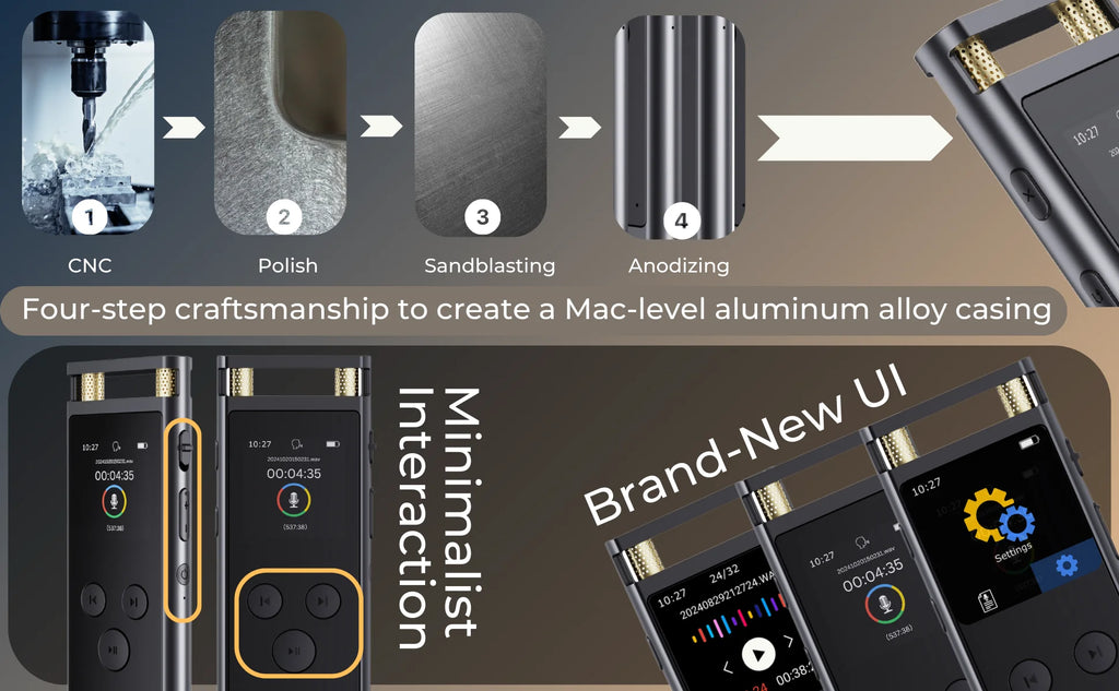 AI Voice Recorder transcription, Translation, Summary, Mind Mapping, Voice Activation 64GB Aluminum Dictaphone [AI Version]