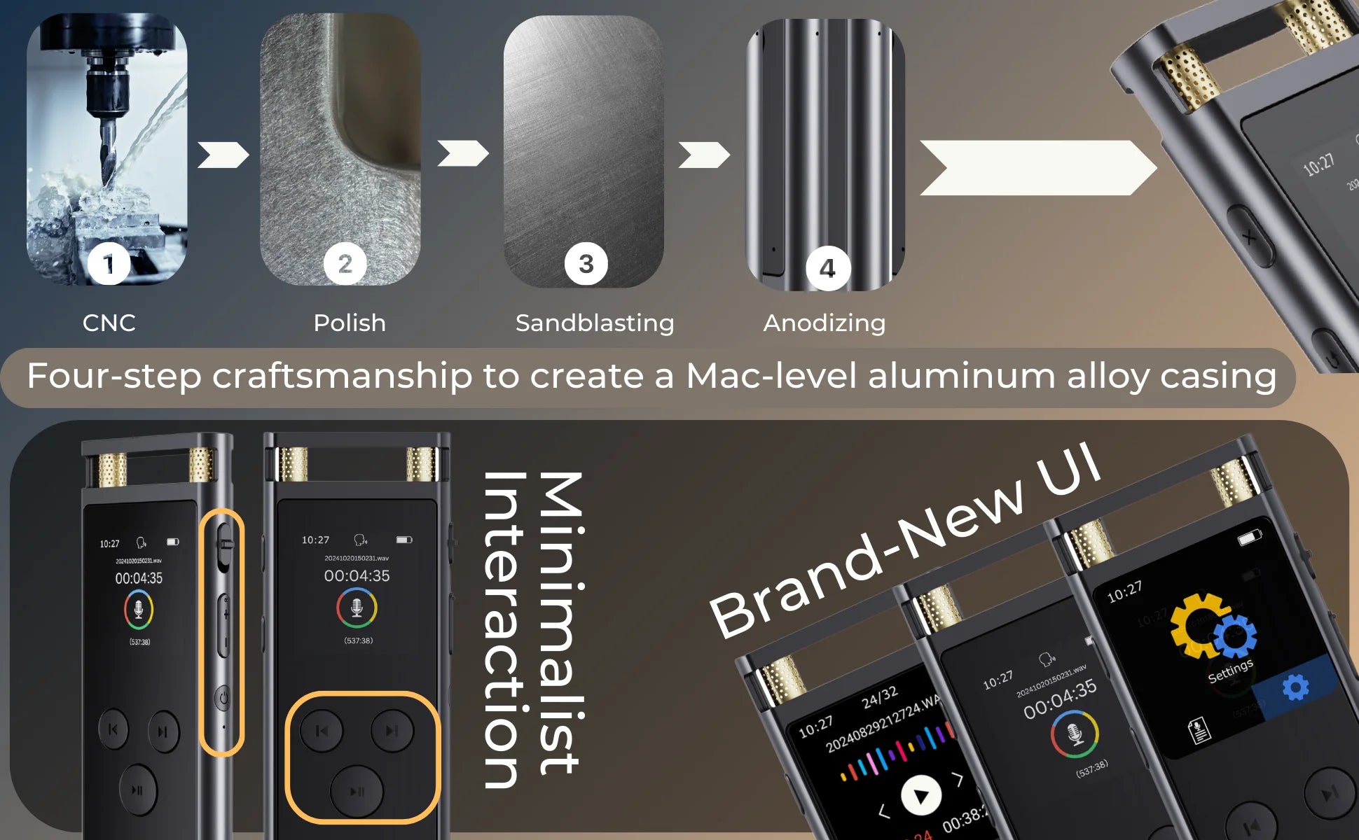 AI Voice Recorder transcription, Translation, Summary, Mind Mapping, Voice Activation 64GB Aluminum Dictaphone [AI Version]