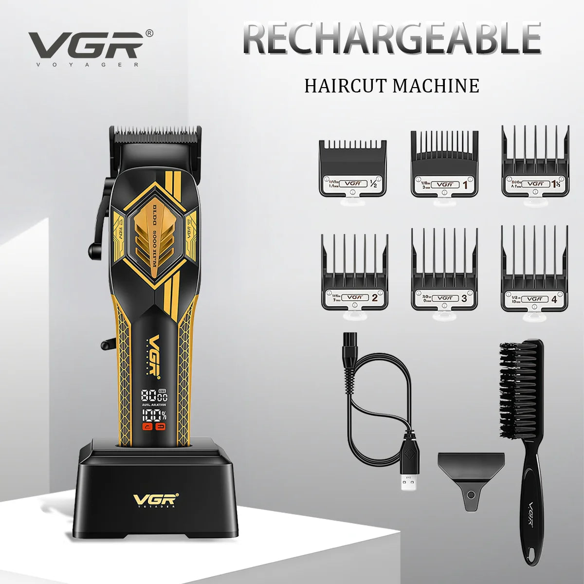 VGR Professional Hair Clippers Rechargeable Hair Trimmer Adjustable Finishing Haircut Machine DLC Blade Clippers For man V-119