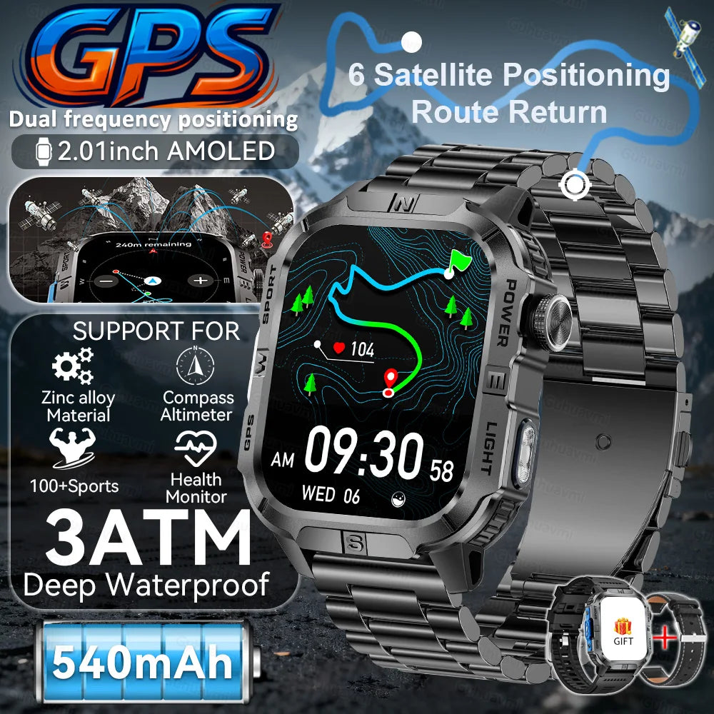 2026New GPS Outdoor Smart Watch Men Women Compass Altimeter Barometer Waterproof Bluetooth Call Sports Smartwatch 540mAh Battery