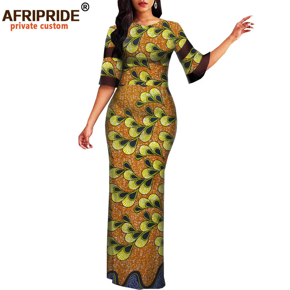 Women`s African Print Half Sleeve Dashiki Maxi Bodycon Dress Dashiki Ankara Party Dresses for Women Wax Batik AFRIPRIDE A1925049