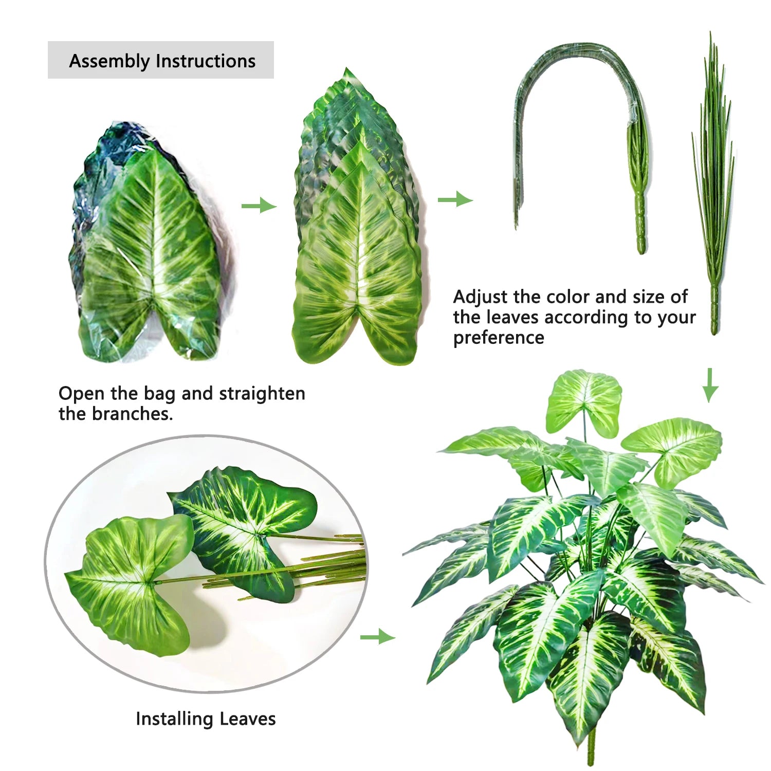 53-123cm  Artificial Palm Tree Tropical Fake Plant Green Plastic Palm Leaf Branches Suitable for Home Garden Decoration