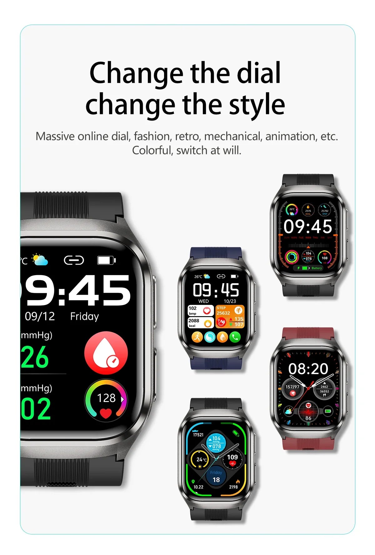 New ECG+PPG Nursing Grade Air Bag Smart Watch Men's Blood Fat Blood Pressure Voice Broadcast Health Smart Bracelet For Woman NFC