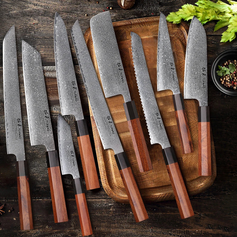 TURWHO Hand Forged Japanese Chef Knife Damascus Steel Kitchen Knives Santoku Sashimi Bread Utility Handmade Blade Cooking Tools