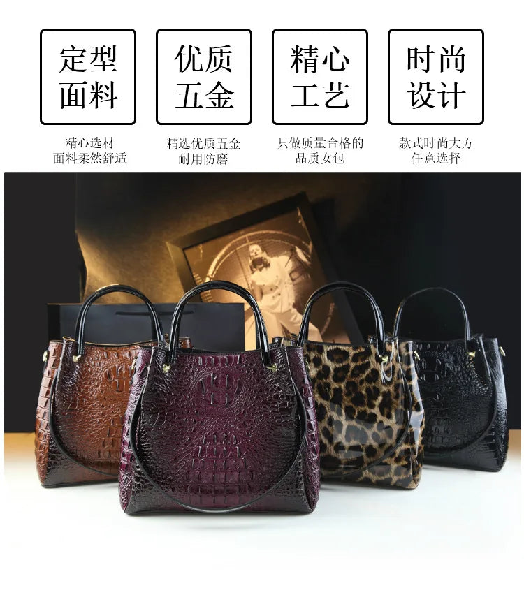New Tote Bag for Women Crocodile Print Textured Bucket Bag Retro Shoulder Bag Fashion Handbag