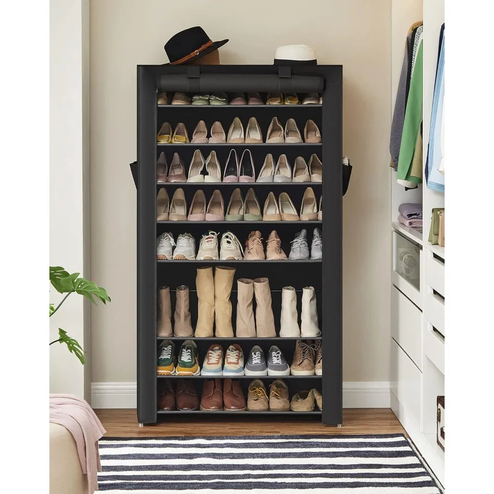 10-Tier Shoe Rack, Shoe Storage Cabinet with Dustproof Cover, Free-Standing Shoe Storage  Shoes, for Sneakers, High Heels, Black