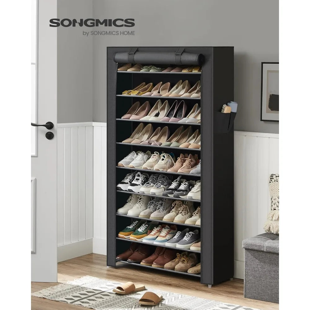 10-Tier Shoe Rack, Shoe Storage Cabinet with Dustproof Cover, Free-Standing Shoe Storage  Shoes, for Sneakers, High Heels, Black