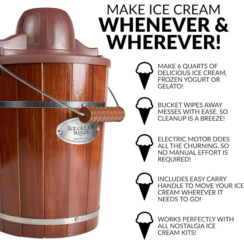 Nostalgia Electric Ice Cream Maker, Old Fashioned Soft Serve Ice Cream Machine Makes Frozen Yogurt or Gelato in Minutes, 6 Quart