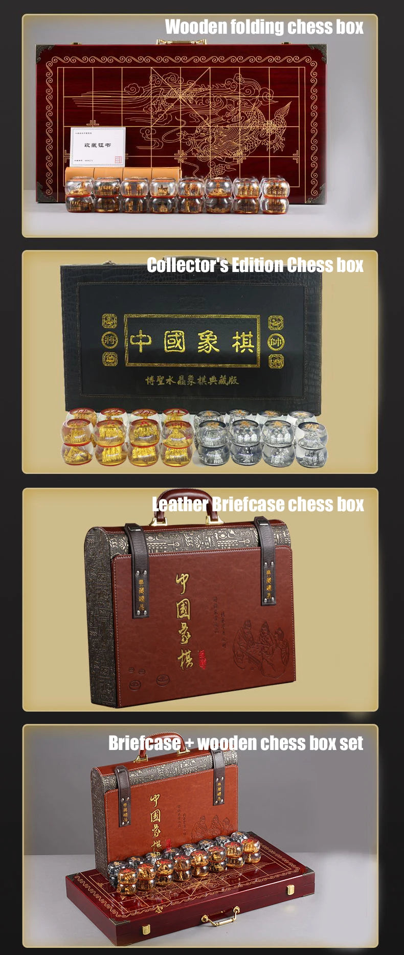 Chinese Chess Set Luxury Table Board Games Artificial Crystal Engraving Chess Family Party Children Adult Collect Birthday Gift