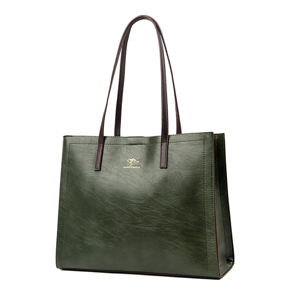 Vintage Large Capatity Tote Shoulder Bags Fashion Top-Handle Bags High Quality Leather Bags Casual Letter Design Handbag