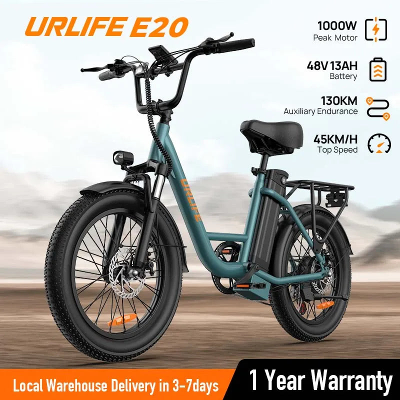 1000W E20 Electric Bike | 48V 13Ah Removable Battery, 20MPH, 20''X3" Fat Tire, 7-Speed Electric Bicycles with Dual Disc Brake
