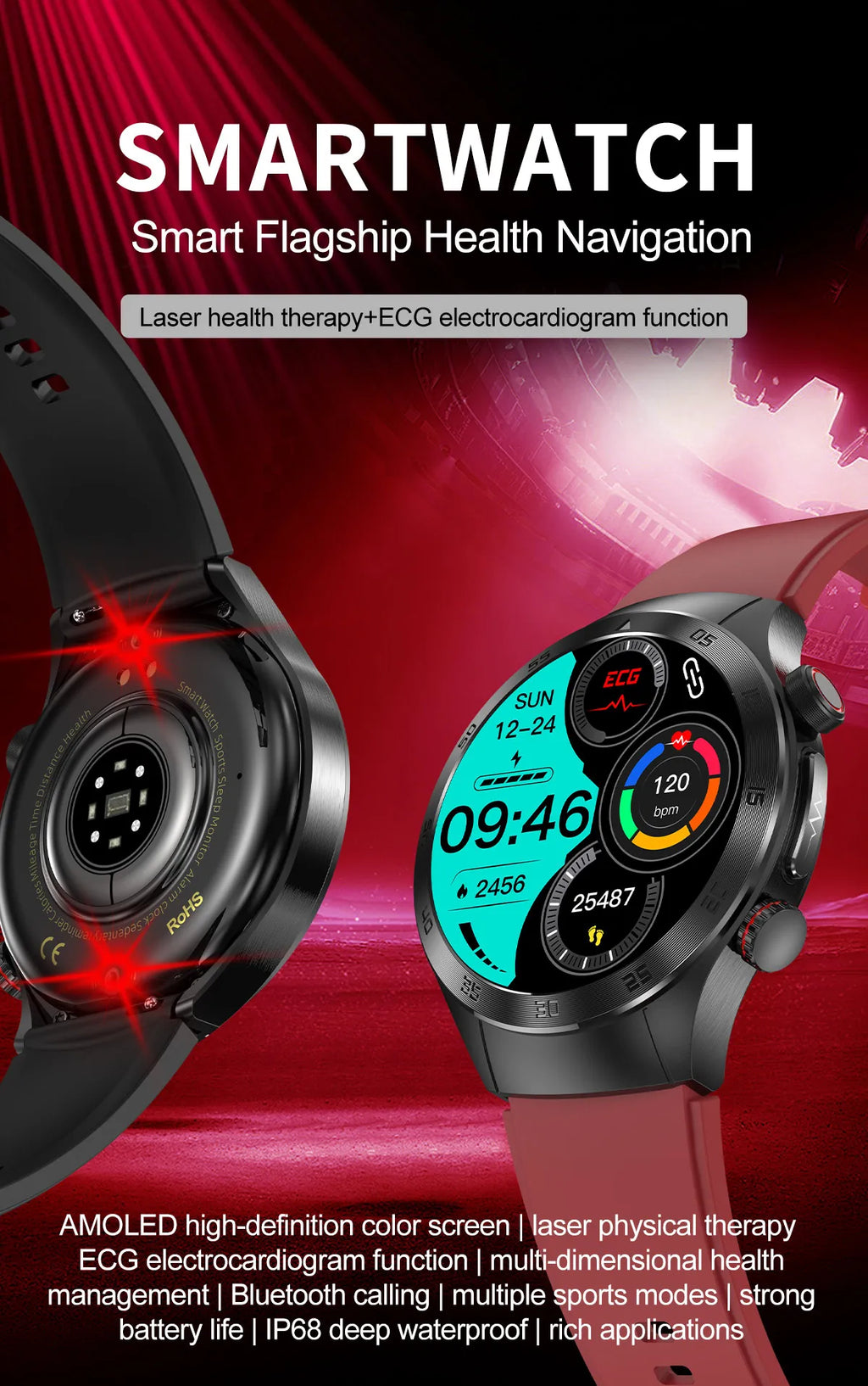 2026New Precise Laser Therapy Bracelet Health ECG+PPG Smart Watch Blood Pressure Blood Lipid Uric Acid BT HD Call SmartWatch Men