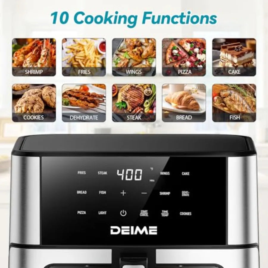 10.2 QT 1700W Large Ccity Air Fryer Oilless Healthy Cooker with 10 Preset Functions Non-Stick Basket Visual Cooking Window for