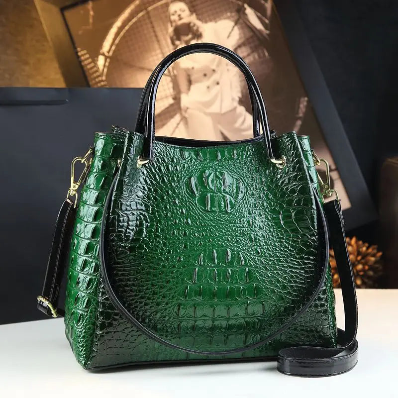New Tote Bag for Women Crocodile Print Textured Bucket Bag Retro Shoulder Bag Fashion Handbag