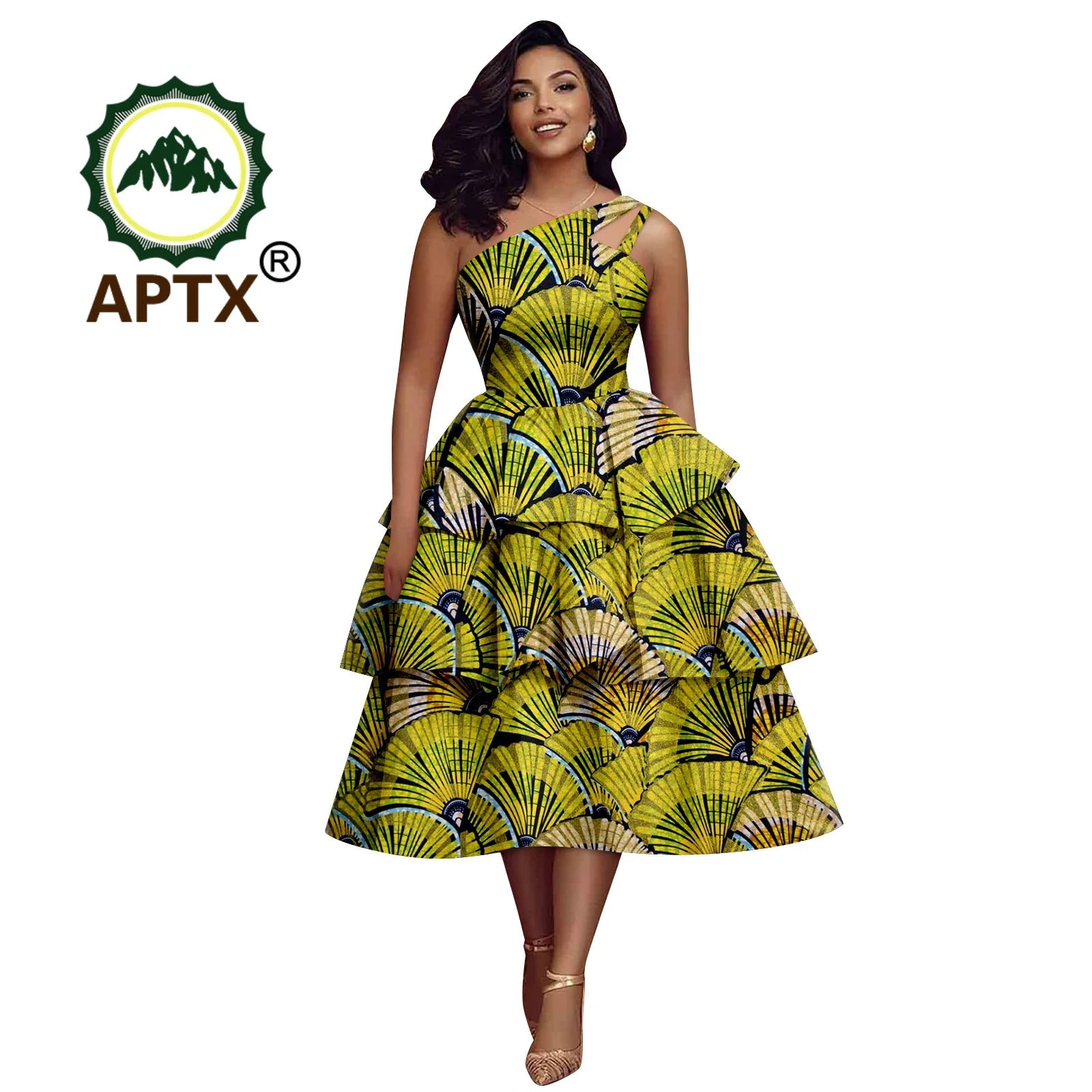 African Dress for Women Ankara Print Skew Collar Sleeveless Mid-Calf Cascading Dress Dashiki Elegant fashion Casual Party Dress