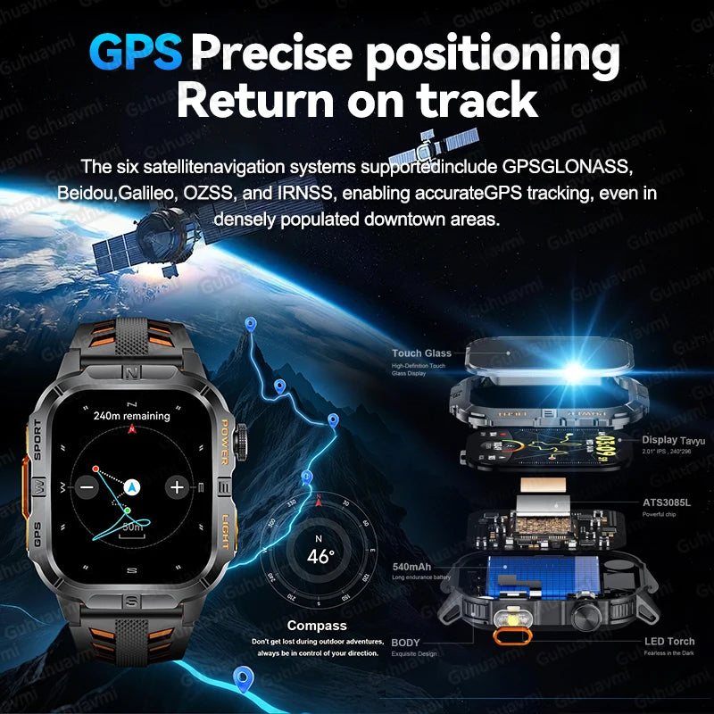 2026New GPS Outdoor Smart Watch Men Women Compass Altimeter Barometer Waterproof Bluetooth Call Sports Smartwatch 540mAh Battery