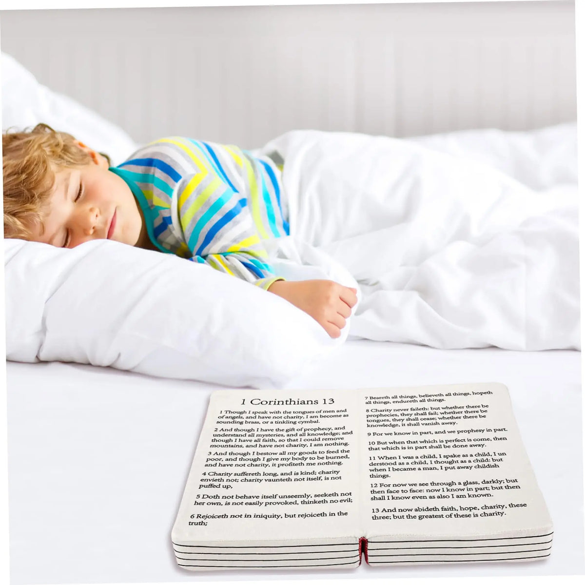 Holy Bible Pillow Book Plush Soft Plushies Opens Bible Corinthians 13 Gifts Toys Christian Gifts for Kid Room Decoration