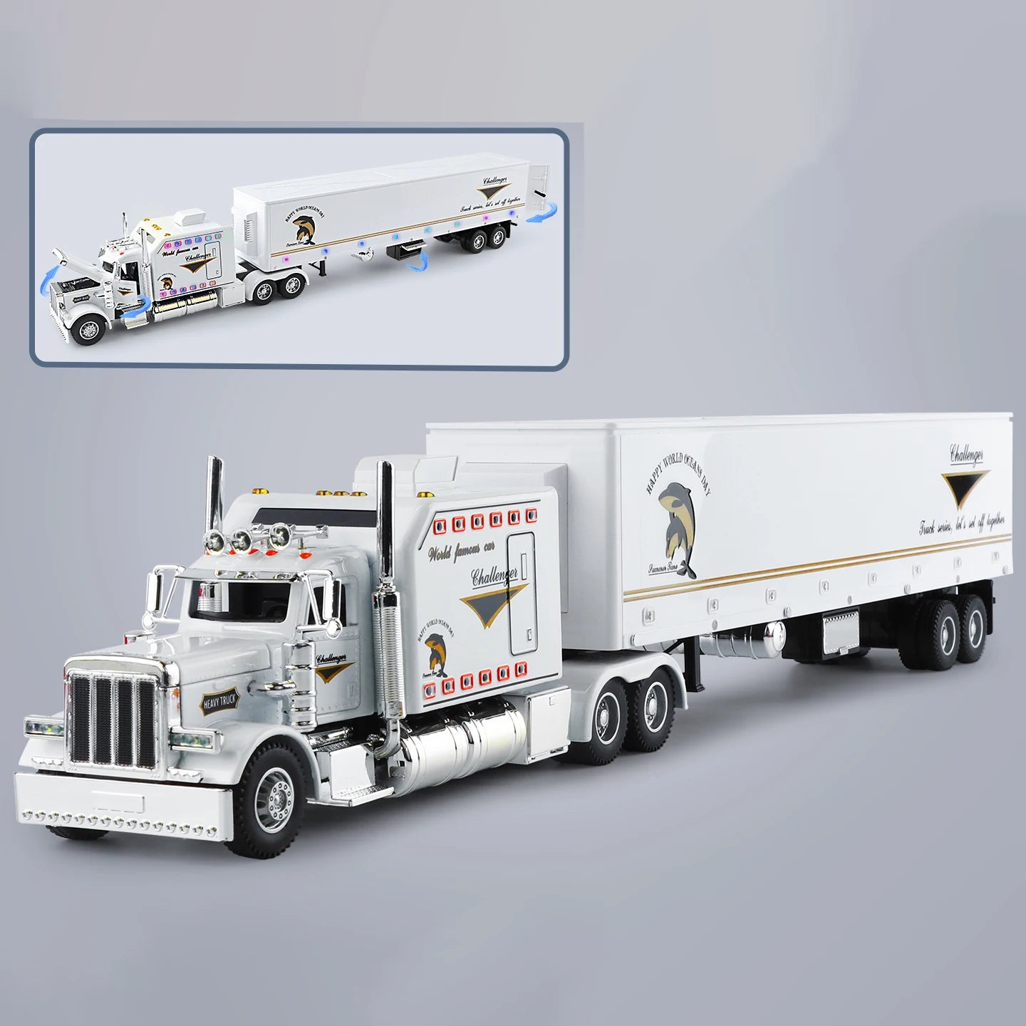 1:24 389 Platform Trailer Container Transport Tow Truck Toy Car For Diecast Vehicle Model Collection Gift Boy