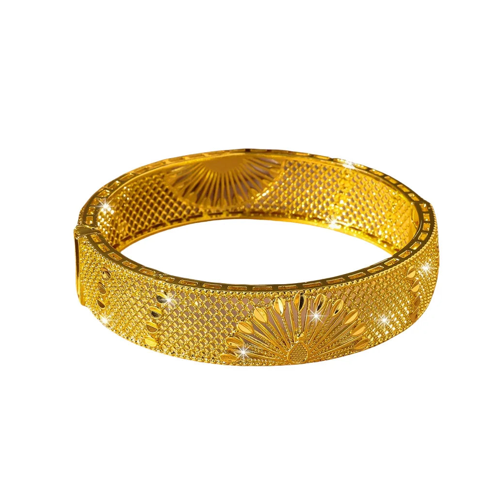 Luxury 24K 9999 Pure Gold real gold Peacock Open Screen Hollow Bracelet Buckle Bracelet Dubai Wedding Bracelet