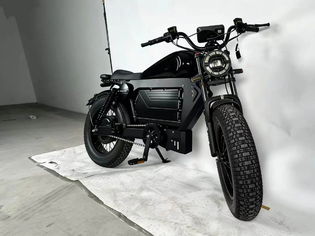 Black Warrior 3000W Motorbikes 60V45AH PC material tool kit with password lock Ebike 20 inch Off-road Fat Tyre Electric Bike